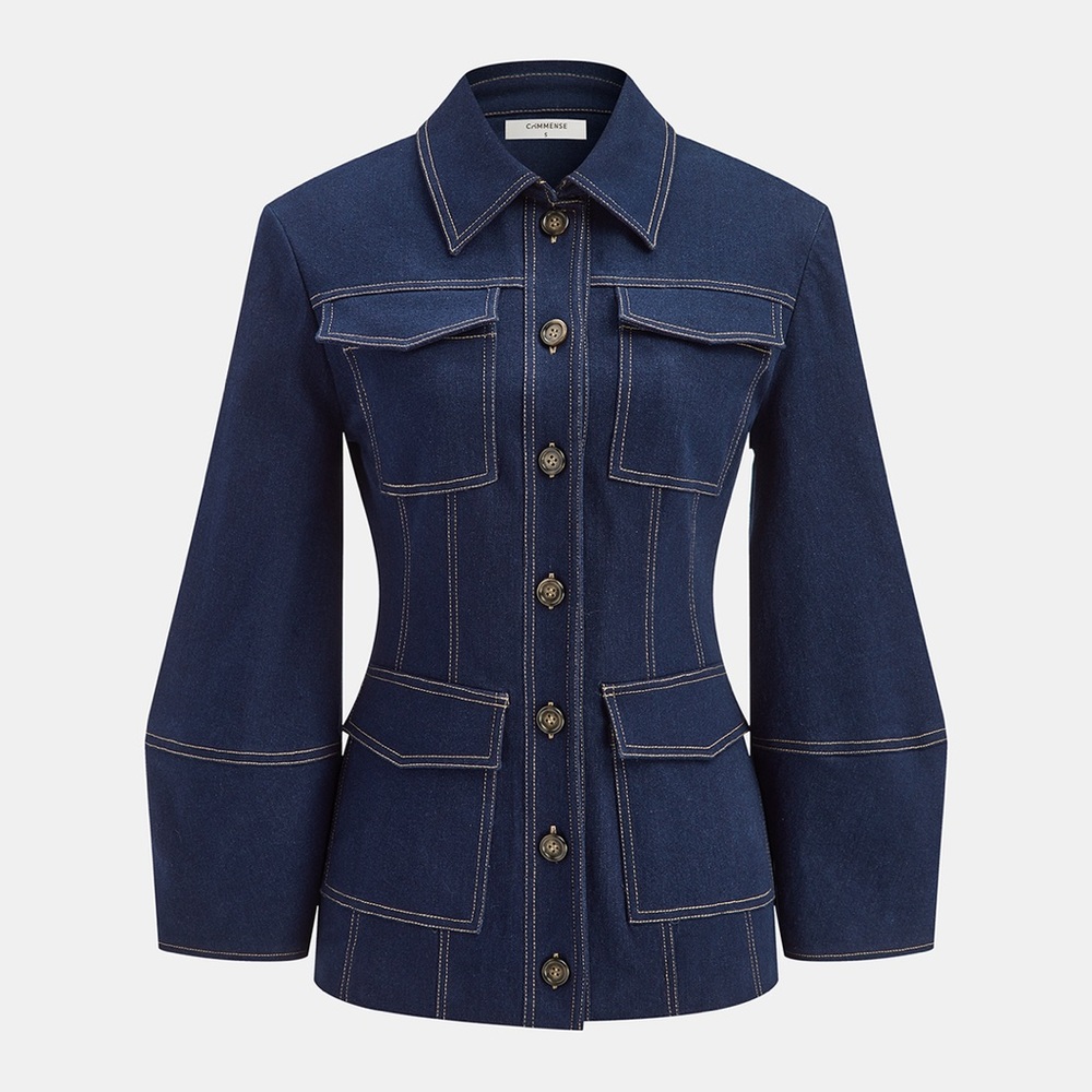 COMMENSE Contrast Stitch Denim Jacket COLOR - Navy, Size Small NWT - Picture 4 of 12